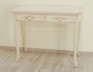 Small solid wood desk with lacquered finish with floral decorations